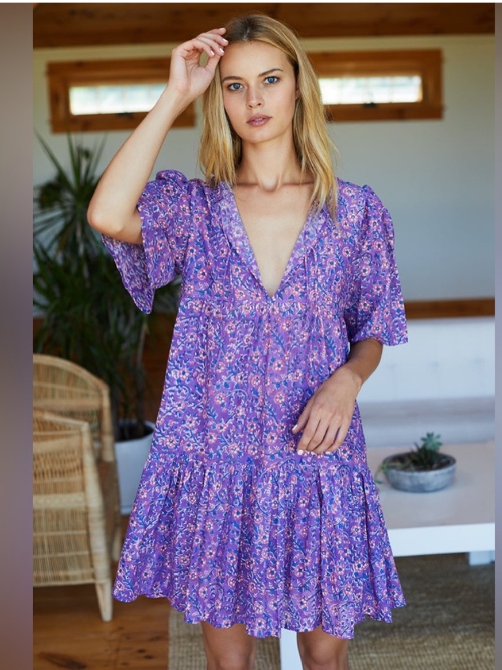 India Collection Emerson Fry Isla Purple Floral Mini Dress